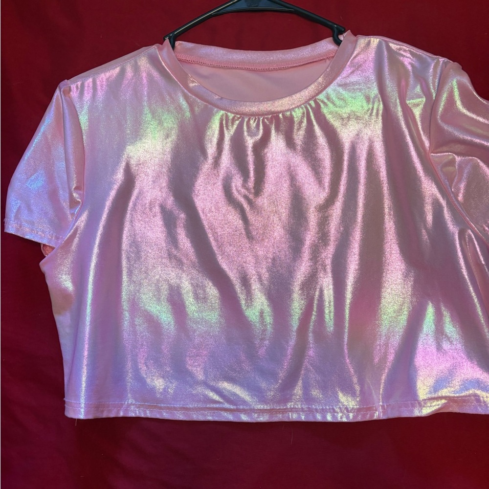 ROMWE Shiny Pink Crop Top